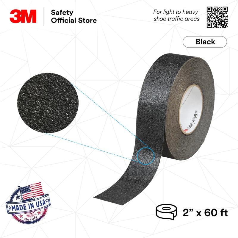 3M™ 610 Safety Walk Black Anti Slip Floor Tape/ Slip & Weather Resistant [2 in x 60 ft/Black] Made in USA