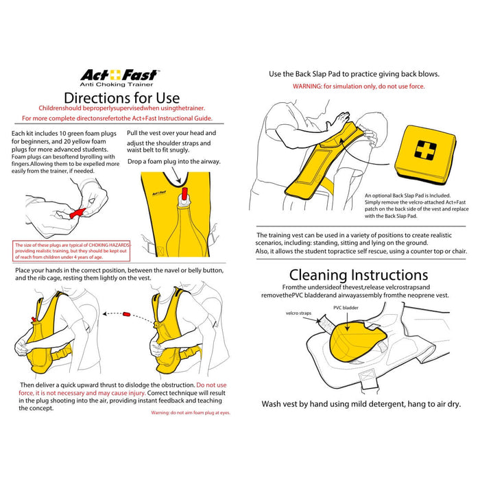 Act+Fast Anti Choking Trainer for kids with optional back slap pad Yellow