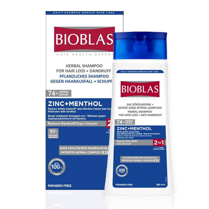 [New Arrival] BIOBLAS Herbal Shampoo For Hair Loss + Anti-Dandruff | Against Dandruff | ZINC+MENTHOL (360ML)