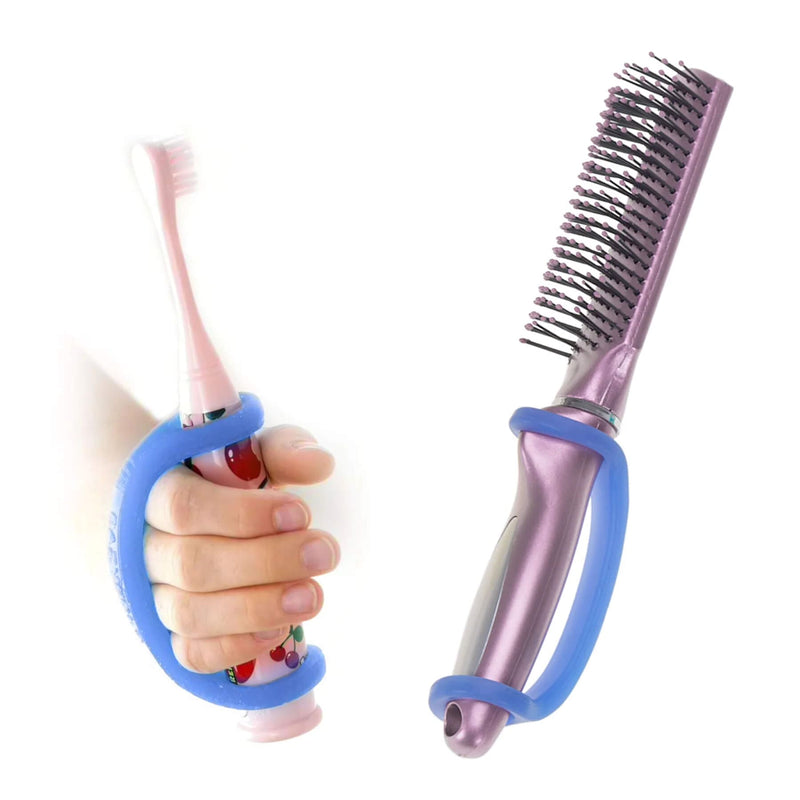 EazyHold 蓝色两件装 5 1/4 英寸 - 通用袖口，硅胶自适应握力辅助器