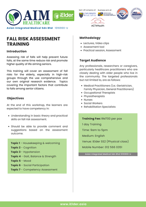 [HRD Corp Claimable] ACT4Health Falls Risk Assessment Training among Senior Care Home Caregiver  (14 August 2025)