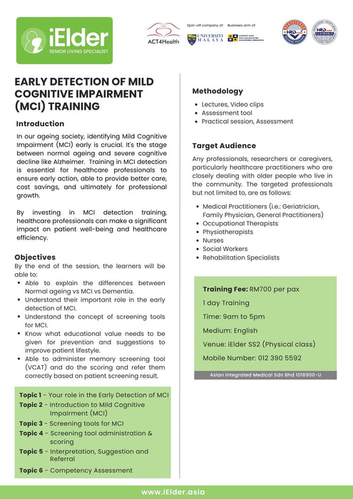 [HRD Corp Claimable] ACT4Health Early Detection of Mild Cognitive Impairment (MCI) training among Pharmacists