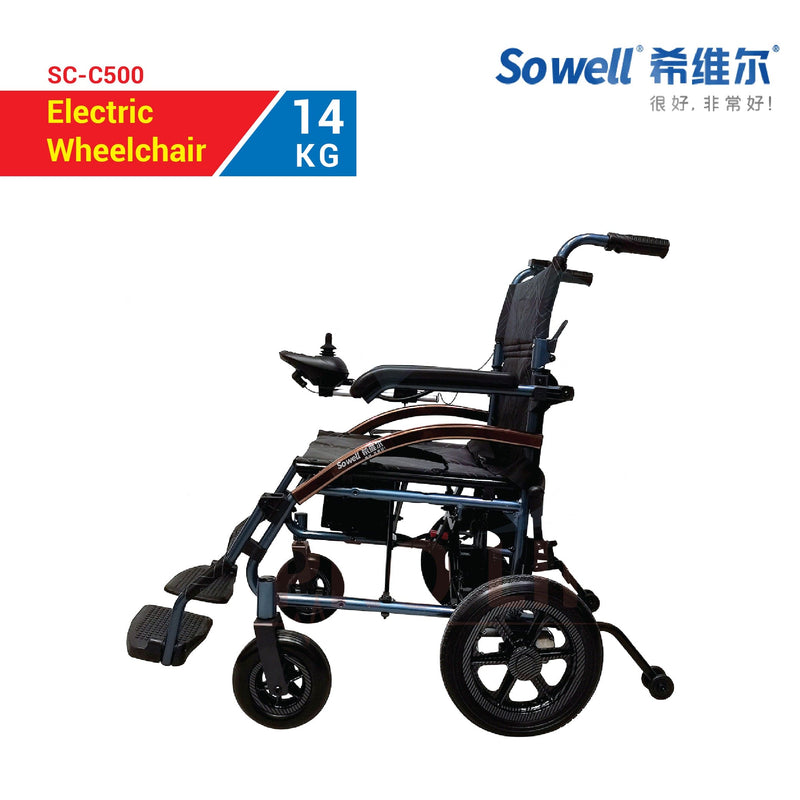 Ultra Lightweight Travel Electric Wheelchair (SC-C500) with Nursing Rear Controller & User Joystick Controller | SOWELL