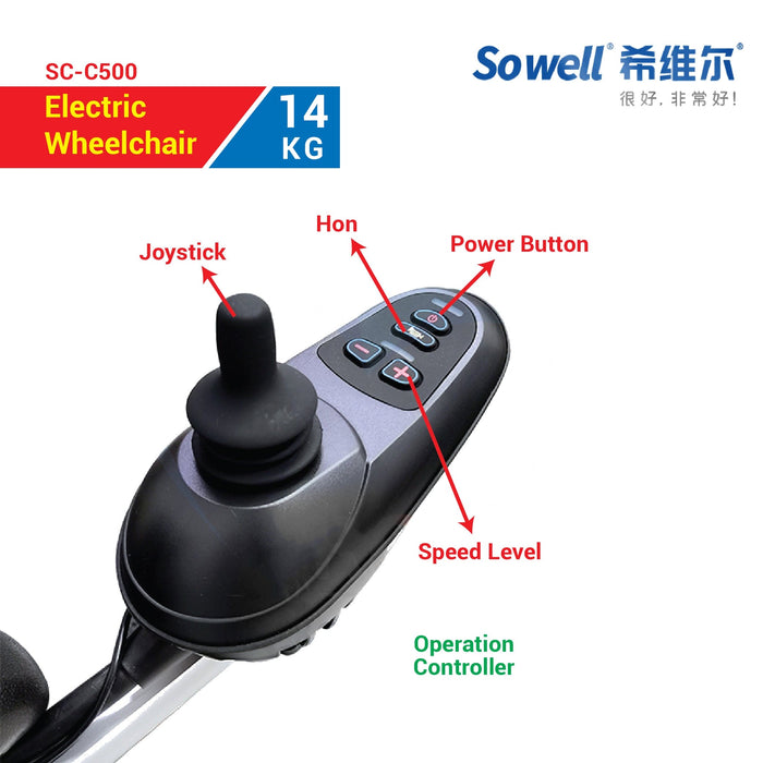 Ultra Lightweight Travel Electric Wheelchair (SC-C500) with Nursing Rear Controller & User Joystick Controller | SOWELL