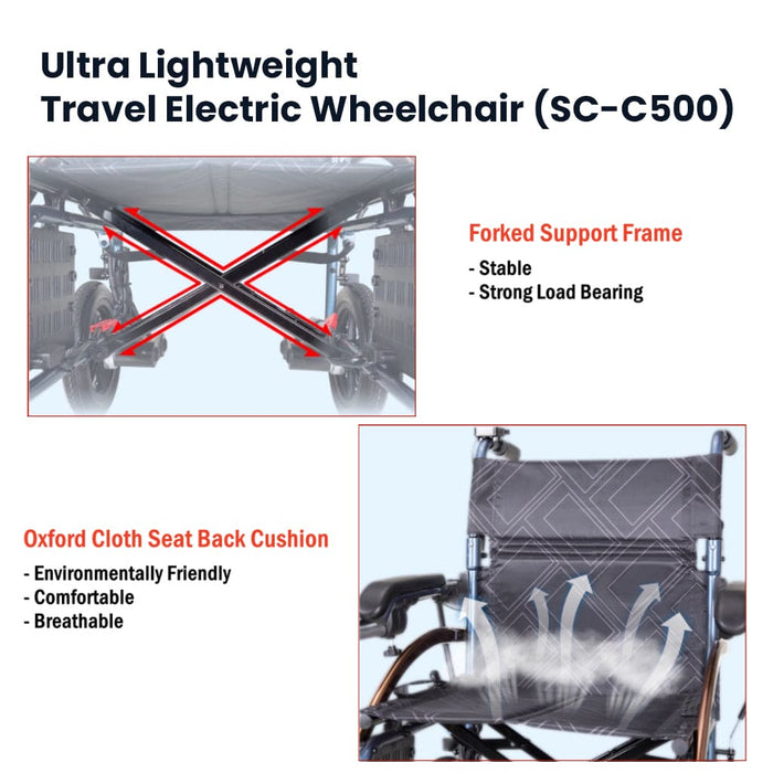 Ultra Lightweight Travel Electric Wheelchair (SC-C500) with Nursing Rear Controller & User Joystick Controller | SOWELL