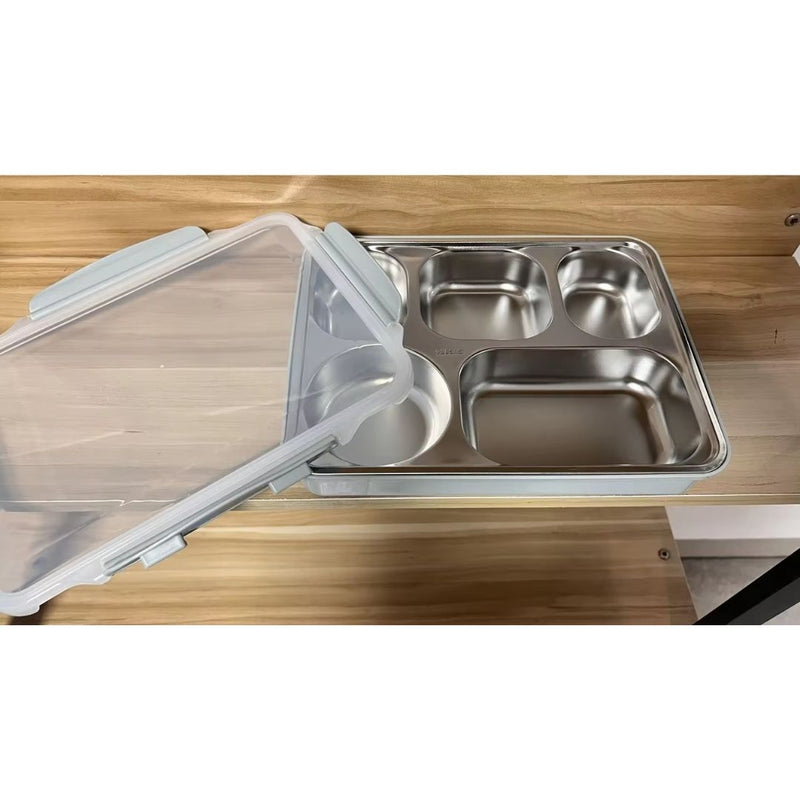 04 stainless steel meal tray with included spoon and chopsticks for institutional care