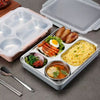 Stainless steel 5-compartment lunch tray with lid and utensils for nursing home meal service