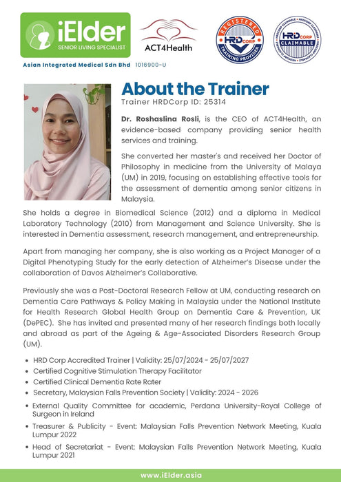 [HRD Corp Claimable] ACT4Health Early Detection of Mild Cognitive Impairment (MCI) training among Pharmacists