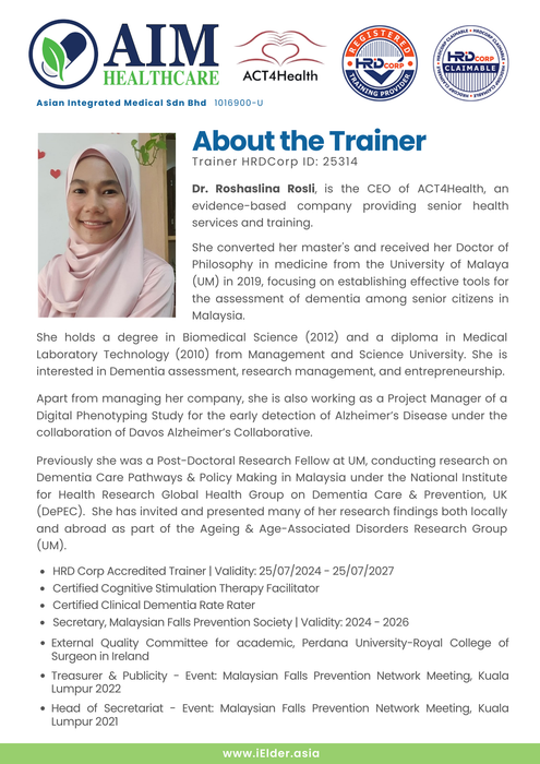 [HRD Corp Claimable] ACT4Health Early Detection of Mild Cognitive Impairment (MCI) training among Pharmacists