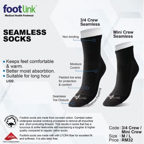 Seamless Socks (3/4 Crew) - Diabetic Socks For Men & Women