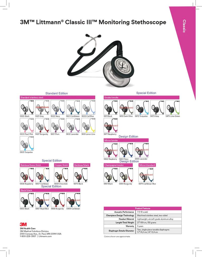 3M Black Tube, Black Chestpiece, Classic III 5803, 3M Littmann Stethoscope