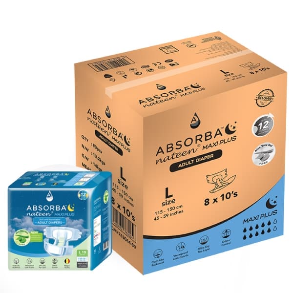 Absorba Nateen Maxi Plus Adult Diapers - Carton Sales - Asian Integrated Medical Sdn Bhd (ielder.asia)