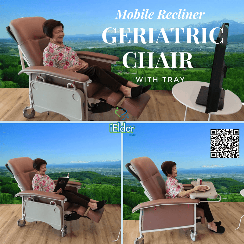 Mobile Recliner Geriatric Chair with Tray